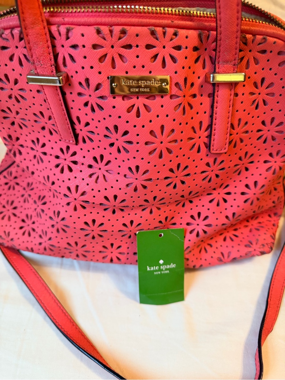Vintage kate spade Coral Pink Laser-Cut Floral Shoulder Bag